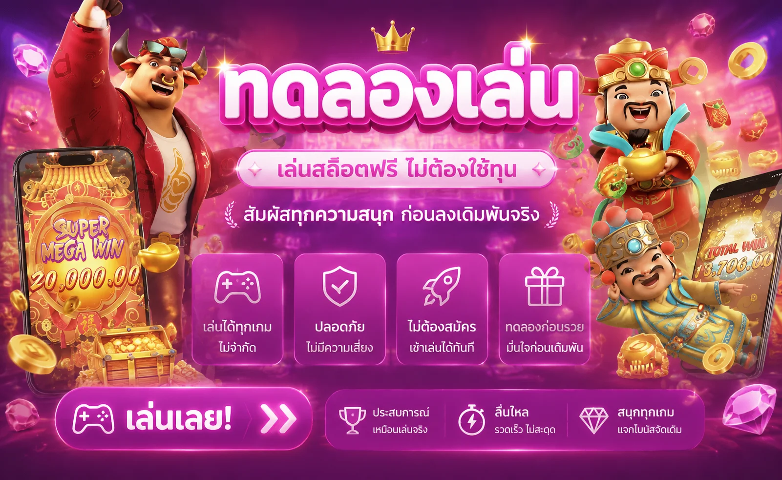 ทดลองเล่นสล็อตฟรี RuayRuay888 ไม่ต้องฝาก ไม่ต้องสมัคร ทุกค่ายดัง